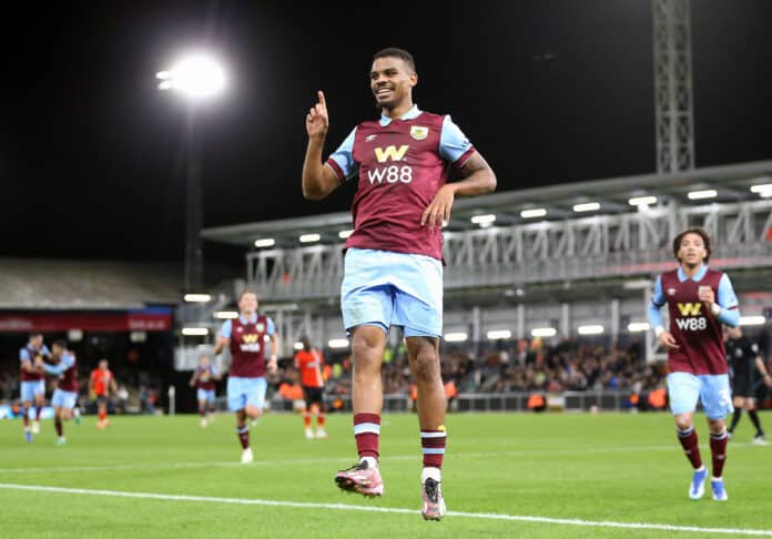 Lyle Foster celebrates scoring for Burnley