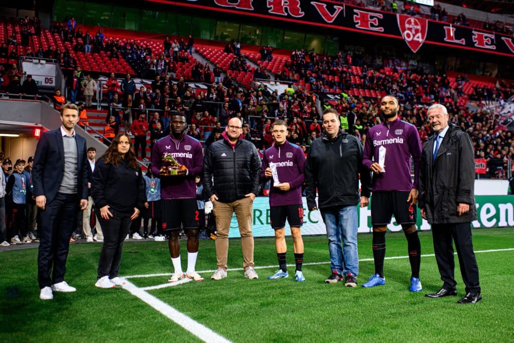 victor boniface honoured at the BayArena